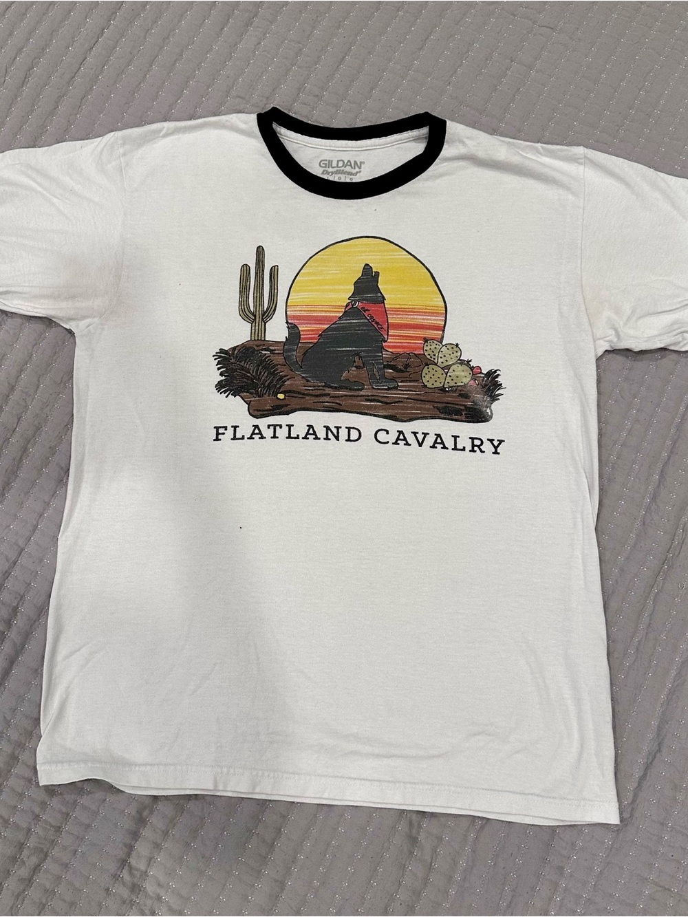 Gildan White Ringer Tee with Black Collar and Desert Graphic